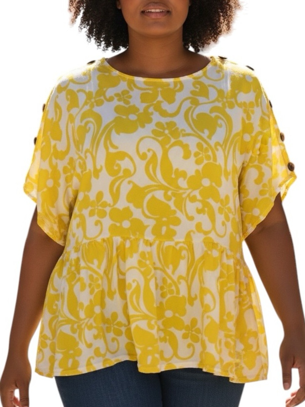 Cato Top Yellow White Floral Peplum Tunic Blouse Size 18/20 Plus Size